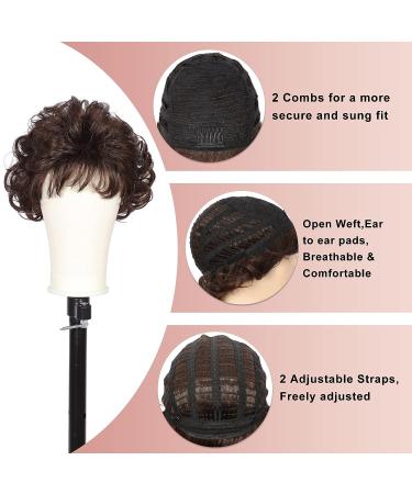 Kalyss Dark Brown Short Curly Wavy Wig with Bangs - Premium Synthetic Fashion Hair Wigs for Women - Buy Online on GoSupps.com
