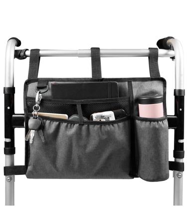 KOUISYY Walker Bag with Cup Holder Large Capacity Storage Pouch Wheelchairs Storage Organizer Bag Walker Rollator Storage Bag Folding Storage Pouch for Seniors Elderly Handicap(Grey)