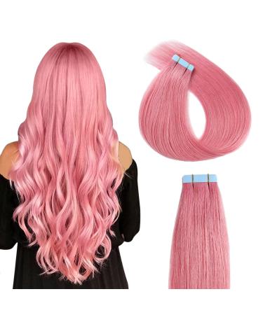 Yilite tape extensions real hair hot pink 45cm 10 pieces/pack 25g tape in extensions real hair invisible silky straight skin weft tape in naturally extensions (45cm #hot pink) 45cm hot pink