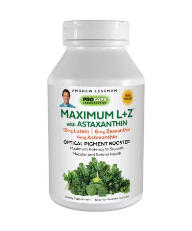 ANDREW LESSMAN Maximum L+Z with Astaxanthin 120 Softgels  12mg Lutein, 6mg Zeaxanthin, 4mg Astaxanthin. Key Nutrients to Support Eye and Brain Health, and Promote Healthy Vision. 120 Count (Pack of 1)