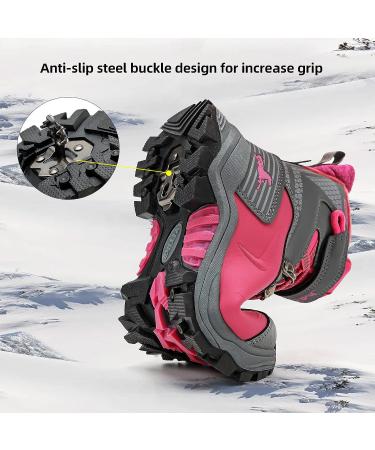 JMFCHI Kids Hiking Boots - Comfortable Non-Slip Snow Shoes for Boys and Girls - Steel Buckle Sole - Size 1 Little Kid - Grey Pink - Buy Online on GoSupps.com