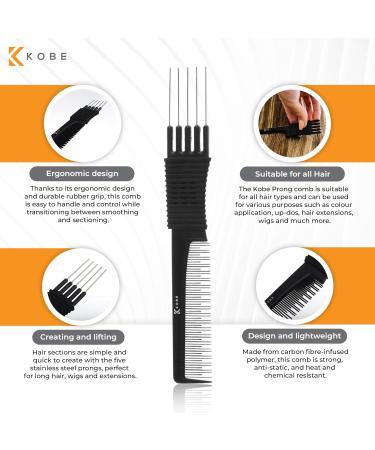 Kobe Pro Metal Prong Comb - Volume and Control for Hair - Dual-Sized Teeth, Stainless Steel Pins - Anti-Static, Chemical Resistant - Buy Online on GoSupps.com