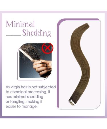 FSHINE Ombre Tape In Hair Extensions - Real Virgin Hair Dark Brown to Light Brown 55cm 25g 10 Pieces Invisible Recovery #R3T8 #R3-T8 - Buy Online on GoSupps.com