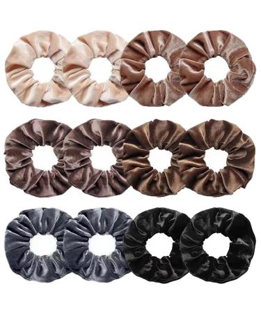 Senllori Scrunchies for women 12 pieces of hair gum for hair classic elastic thick hair bands ties soft ropes ponytail holder hair accessories nautral color 12 pieces