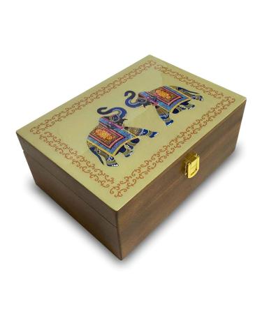 Octavius | Elephant Printed Wooden Caddy Tea Sampler Pack | Assortment of 3 Black & 3 Green Teas | 90 Enveloped Double Chamber Tea Bags | Tea Sampler Variety Pack | Perfect for Tea Lovers | Pack of 1 Elephant Printed 90TB