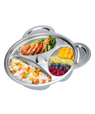 Children's plates are divided stainless steel stainless steel shared plate 3-part plate baby plate shared plate for baby toddlers and children 22x19cm