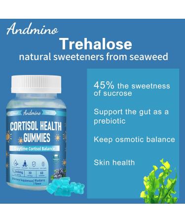 andmino Daytime Cortisol Gummies for Women & Men for Stress Relief & Focus Improvement Daytime Cortisol & HPA Axis Balance with Trehalose Non-GMO Vegan Gluten Free Blueberry Flavor 60 - Buy Online on GoSupps.com