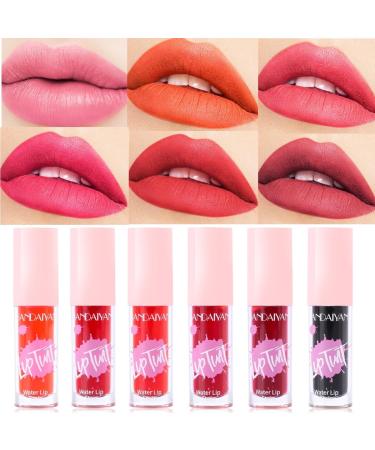 6 Colours Lip Stain Tint Set Mini Liquid Lipstick Waterproof Long-Lasting Non-Drying Lip Tint Lip Stain Natural Looking Glass Finish Lip Gloss Set (Set B)