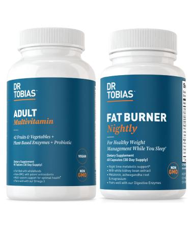Dr. Tobias Fat Burner Nightly & Adult Multivitamin Supports Energy Immunity & Metabolism with Ashwagandha. 42 Fruits & Vegetables with Probiotics Green Coffee Bean Extract Non-GMO 30 Day Supply