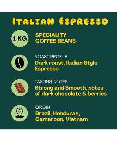 Counter Coffee | Italian Espresso Coffee Beans 1KG Dark Roast Strong Flavour Whole Coffee Beans  - Buy Online on GoSupps.com