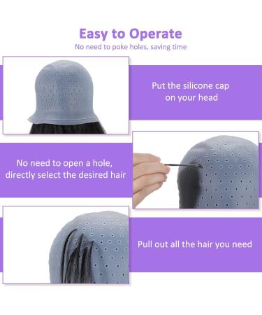 HEQU 2pcs Highlighting Cap Silicone Dyeing Cap Hair Coloring Hat Silicone Highlight Cap with Coloring Hair Hook Reusable Dyeing Cap Kit Hair Dye Cap Hairdressing Salon Cap for Women Men - Buy Online on GoSupps.com