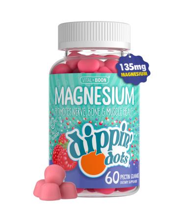 Dippin' Dots Magnesium Gummies for Women Men & Kids Razzle Raspberry Magnesium Citrate Gummies with No Artificial Colors or Flavors Vegan Friendly Calm Nerve Bone & Muscle Supplement (60 Count) 60 Count (Pack of 1)