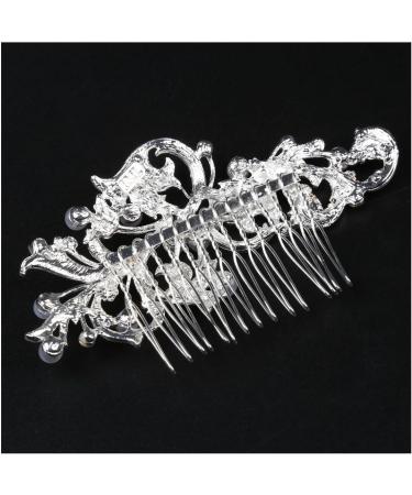 Haopeuk Women's Silver Rhinestone Bridal Wedding Flowers Pearl Headband Hair Clip Comb - Buy Online on GoSupps.com