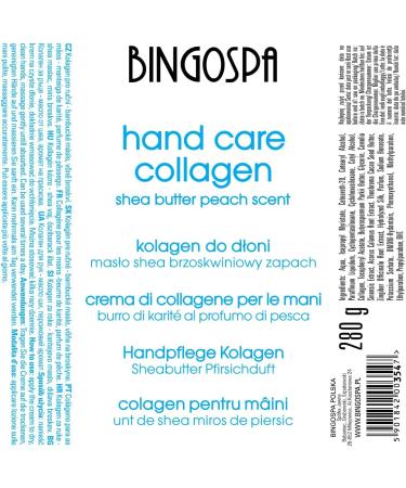 BINGOSPA Collagen for hand care for drying hands redness cracking and irritation (peach and shea butter) - 280g - Buy Online on GoSupps.com