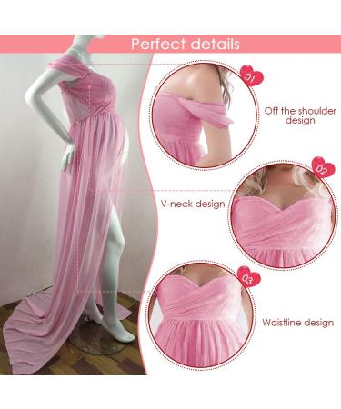 Feoya Pink Maternity Chiffon Lace Strapless Dress - Split Front Gown for Pregnancy Photoshoots | Full Length Maternity Photography Dress - Buy Online on GoSupps.com