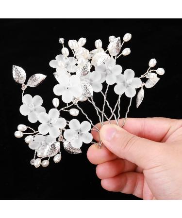 5 Piece Silver Flower Hair Pins for Brides - Pearl Wedding Hair Accessories & Clips - Buy Online on GoSupps.com