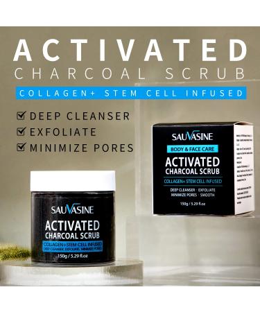 Activated Charcoal Scrub - Exfoliating Body Polish with Collagen & Stem Cell | Best Skin Exfoliant for Men & Women | 150g - Buy Online on GoSupps.com