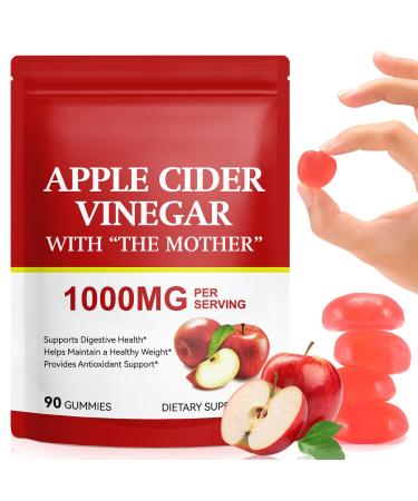 Apple Cider Vinegar Gummies - 90 Count 1000mg ACV Gummy with Vitamin B12 B9 & Folic Acid For Digestion and Gut Health Encourages Overall Balance Gelatin-Free Gluten-Free Vegan & Non-GMO