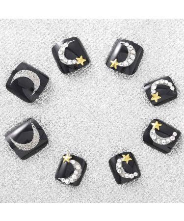 Sethexy 3D Bling Black Toenail Tips - 24 PCS Complete Cover Acrylic Moon Star Square Art for Women & Girls - Buy Online on GoSupps.com