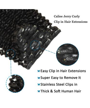 Caliee 3B 3C Curly Clip in Hair Extensions 22 Natural Black 1B Jerry Curly Human Hair - Full Head 8A Thick End JC Clip Ins - 120G 7Pcs with 17 Clips/Set - Buy Online on GoSupps.com