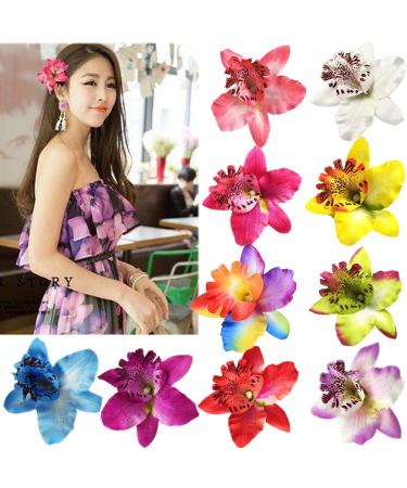 10 Pieces Women Chiffon Flowers Hair Clips Butterfly Orchid Alligator Clips for Bridal Wedding Accessory Beach Party Wedding Event Decor Single Flower