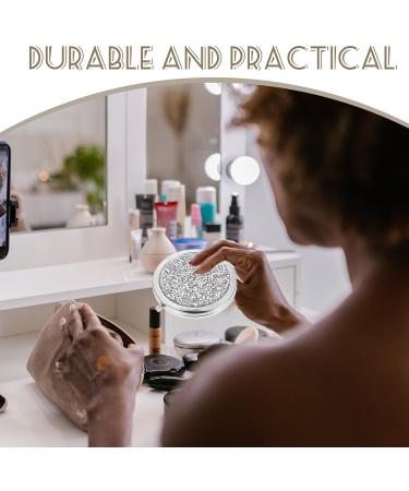 KALLORY Mini Rhinestone Compact Mirror - Double-Sided Hand Held Makeup Vanity Mirror for Women and Girls - Small Purse Mirror with Magnification - Silver - Buy Online on GoSupps.com