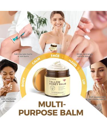 Ultrove Beef Tallow and Honey Balm for Skin Natural Face + Body Moisturizer with Organic Grass-Fed Beef Tallow & Raw Wild Honey for Dry & Sensitive Skin 4.23oz - Buy Online on GoSupps.com