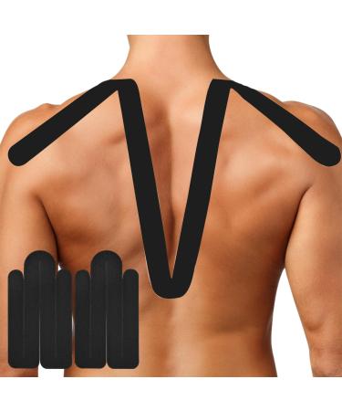Kinesiology Tape - Breathable Athletic Tape Precut Strips for Knee Shoulder and Elbow Shoulder Tape and Knee Tape for Sensitive Skin and Sports Black 2 pieces per bag