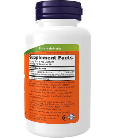 Now Supplements Phase 2 White Kidney Bean Extract 500mg - 120 Veg Capsules for Weight Management - Buy Online on GoSupps.com