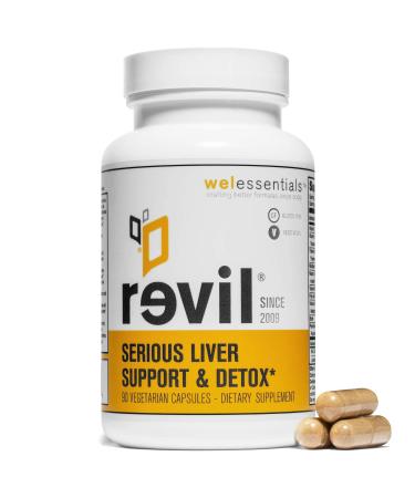 WELESSENTIALS Liver and Herbal Support - 90 Vegetarian Capsules - Revil Dietary Supplement with Organic Milk Thistle  Burdock Vitamin C - Gluten-Free