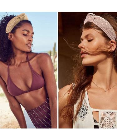 Women's Beige Knotted Turban Headband - Boho Twist Style - Wide Top Knot Hairband for Girls - Buy Online on GoSupps.com