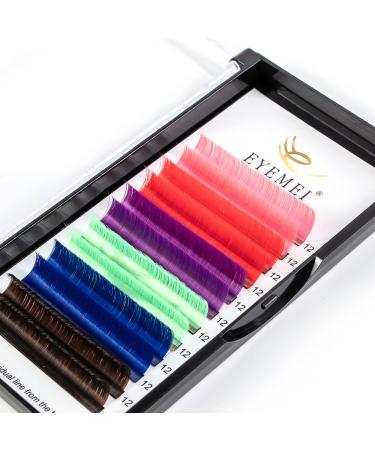 Colored Lash Extensions Easy Fan Volume Lashes 0.07 D 14mm Curl Pink White Red Purple Blue Green Dark Brown Mixed Individual Lash Extensions Self Fanning Volume Lash (0.07-D 14mm) 14mm Pink+Red+Purple+Green+Blue+Dark Brown