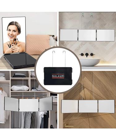 GULAURI 3 Way Hair Cutting Mirror - Portable Trifold Mirror for Self Haircut and Styling | Adjustable Telescoping Hooks | Perfect for Shaving Head and Neckline at Home | Travel Friendly - Black - Buy Online on GoSupps.com