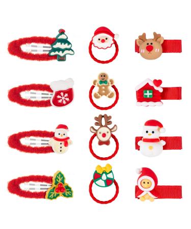 12 Pieces Christmas Girls Hair Accessories Set Hair Clips and Hair Ties Christmas Snap Hair Clips Women Snap Barrette Hairband Girls Hairpin for Children and Adults style 1