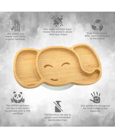 Nohla - Ezra The Elephant Bamboo Baby Weaning Plate | Spill-Proof Suction Base | 6+ Months | 100% Bamboo & FDA Silicone | BPA-Free | Grey - Buy Online on GoSupps.com