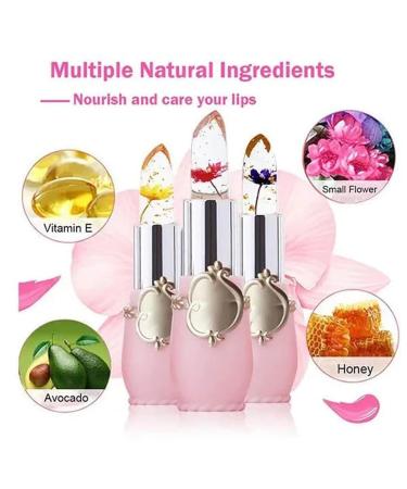 Crystal Jelly Flower Color Changing Lipstick Set - 2/6PCS | PH Lipstick Color Changing Gloss | Flower Lipstick Jelly Transparent Magic | Temperature Change (#3Red) - Buy Online on GoSupps.com