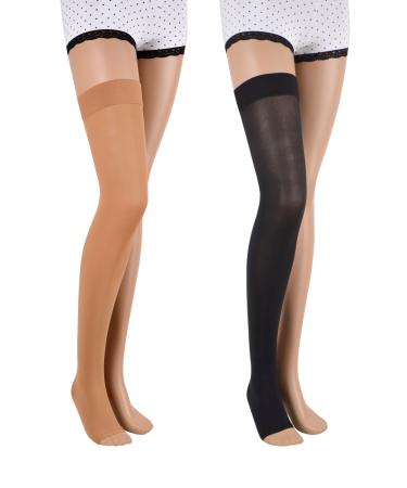 23-32 mmHg (class 2) Assistica Medical compression stockings with open tip women / men support stockings without toe AG replacement stockings with silicone tape (158-170 cm / large black) 158-170 cm / large black