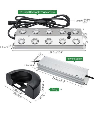Mogoulua 10 Head Fog Maker - 7L/h Ultrasonic Fogger | 350W Waterproof Humidifier for Greenhouse Pond & Landscape Use - Buy Online on GoSupps.com