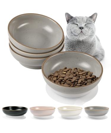 YMASINS Ceramic Cat Bowls 4 Pack, Cat Food Bowls Cat Feeding Wide Bowls to Stress Relief of Whisker Fatigue Cat Dishes, Shallow Bowls for Kittens and Small Animals with Non-Slip Mat, Matte Finish Grey