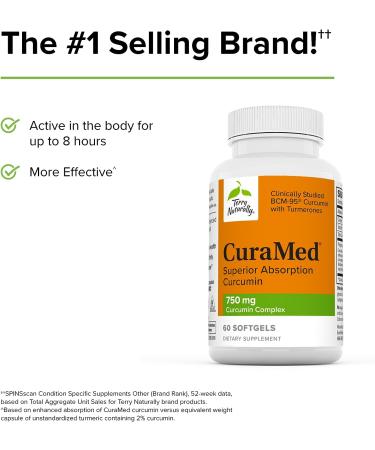 Terry Naturally CuraMed 750mg Softgels - BCM-95 Curcumin - Promotes Healthy Inflammation - Non-GMO - Gluten-Free - Halal - Buy Online on GoSupps.com