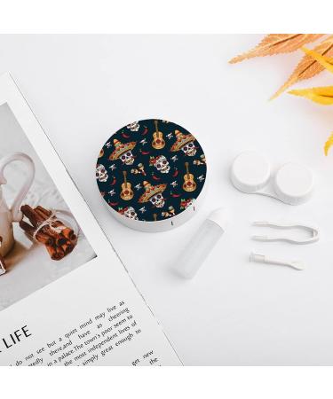Mexican Sugar Skulls Chili Round Case For Contact Lens Kit Storage Box with Mirror Printed - Buy Online on GoSupps.com