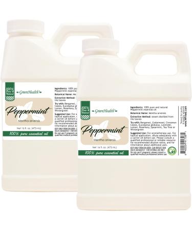 GreenHealth Peppermint Essential Oil 2 Pack (16 fl oz Each) 100% Pure & Uncut White Plastic Jugs Bulk Essential Oil for Diffusers DIY Cleaning Peppermint 16 Fl Oz (Pack of 2)