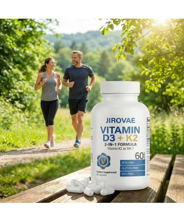 Jirovae Vitamin D3 + K2 (MK-7) 5000 IU/100 mcg 2-in-1 Bone & Calcium Support Vegetarian Capsules Non-GMO Gluten-Free Soy-Free 60 Count - Buy Online on GoSupps.com