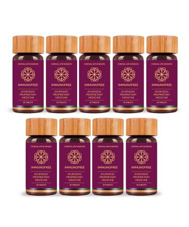 Biogetica Immunofree Herbal Supplement for Immune Support - Natural Potent Blend of Tulsi Kalmegh Yashtimadhu & Giloy for Immune Boost - 100% Vegan - 30 Tablets- Pack of 9