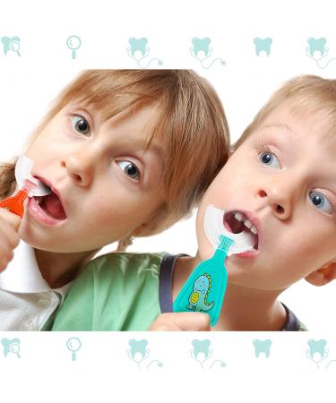 Kids U-Shaped Dinosaur Toothbrush Set for 2-12 Years | Manual Training & Whitening Tooth Brush | 4 Pieces in Yellow, Green, Orange, Pink - Buy Online on GoSupps.com