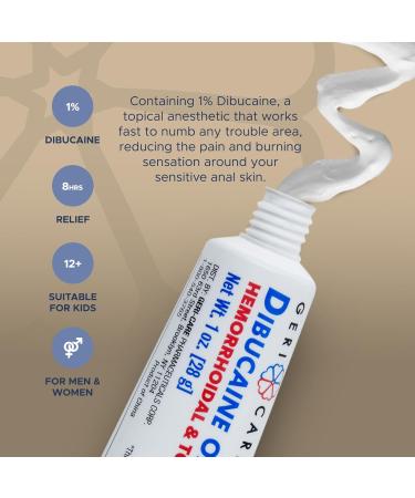 GeriCare Dibucaine Hemorrhoid Ointment 1% - Fast-Acting Pain Relief Cream for Hemorrhoids | Quick Relief from Burning & Itching | 1oz External Treatment - Buy Online on GoSupps.com