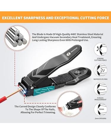 ROOOG Nail Clippers with Catcher - Ultra Sharp Unisex Fingernail & Toenail Cutter Set - Black - Buy Online on GoSupps.com