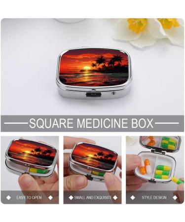 Buy Tropical Sunset Print Pill Box - 2 Compartment Metal Organizer for Travel & Everyday Use - Buy Online on GoSupps.com