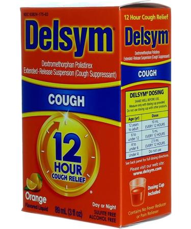 Delsym Cough Suppressant Liquid 3 oz - Fast Relief for Adults | Cough Medicine | Orange Flavor | International Shipping Available - Buy Online on GoSupps.com