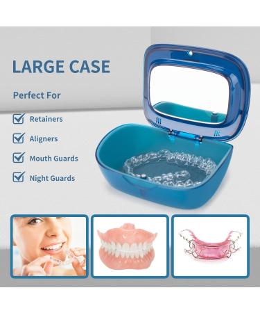 Double Layer Dentures Retainer Case with Vent Holes and Mirror - Blue | Portable Orthodontic Appliance for Travel Storage - Buy Online on GoSupps.com